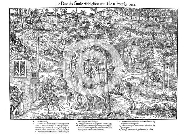 Murder of Francois de Lorraine, Duc de Guise, French Religious Wars, 18 February 1563 (1570). Creator: Jean Jacques Perrissin.