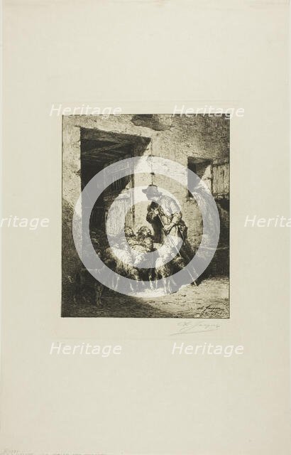 Letting the Sheep Out, 1876. Creator: Charles Emile Jacque.