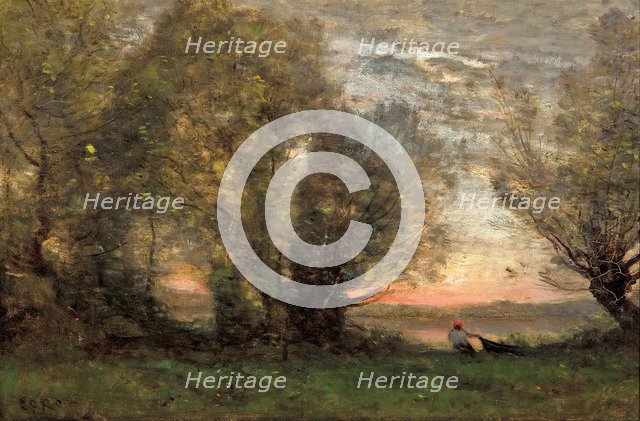 The fisherman, evening effect, ca 1860-1870. Artist: Corot, Jean-Baptiste Camille (1796-1875)