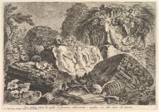 Ancient Altar on which sacrifices were performed in antiquity, surrounded by other rui..., ca. 1750. Creator: Giovanni Battista Piranesi.