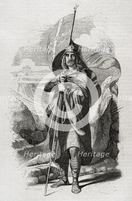 Pelagius of Asturias, Visigoth nobleman, 1852.  Creator: Unknown.