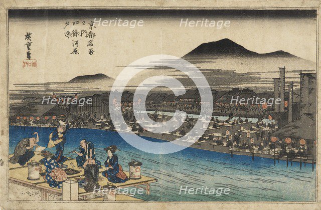 Woodblock print - Night view at Shijo Kawaramachi, 1797-1858. Artist: Ando Hiroshige.