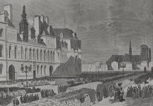 Barricades and artillery park of the Communards, Place de l'Hôtel de Ville, Paris Commune, 1871. Creator: Enrique Laporta Valor.