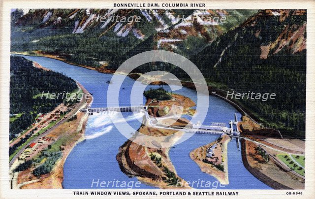 Bonneville Dam, Columbia River, Oregon/Washington, USA, 1940. Artist: Unknown