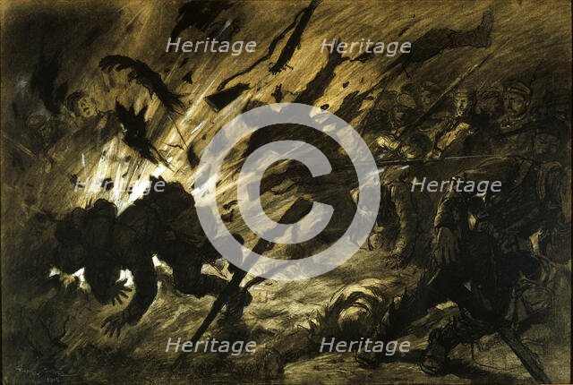 Grenade explosion at night, 1915. Creator: Scott, Georges Bertin (1873-1943).