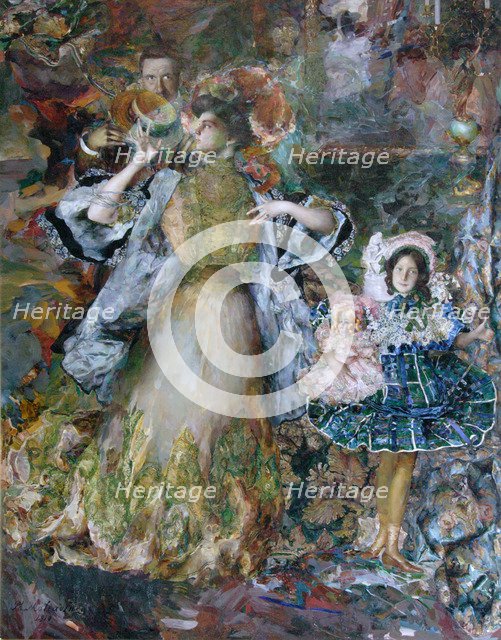 Self-portrait with wife and daughter, 1910. Artist: Malyavin, Filipp Andreyevich (1869-1940)