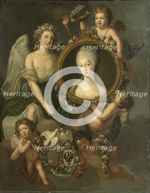 Portrait of Wilhelmina of Prussia in a medallion with allusions to her marriage to Prince William V  Creator: Friedrich Reclam.