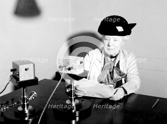 Swedish writer, Selma Lagerlof (1858-1940), reading on the radio, 1930s.
 Creator: Unknown.