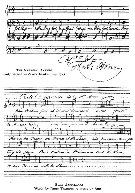 The National Anthem and 'Rule, Britannia', 18th century. Artist: Thomas Arne
