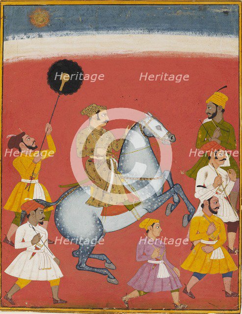 Maharana Raj Singh riding, c1670. Artist: Unknown.