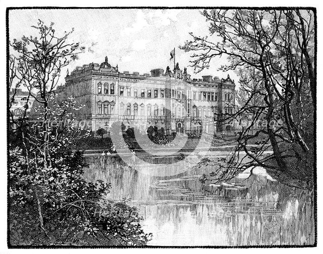 Buckingham Palace from St James's Park, London, c1888. Artist: Unknown