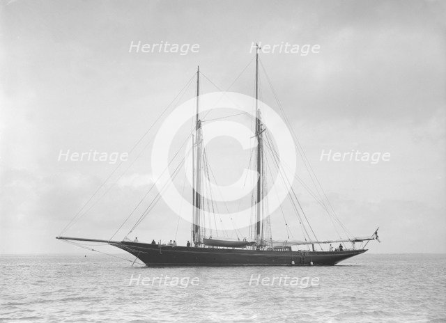 The schooner 'Allah Karim' at anchor, 1912. Creator: Kirk & Sons of Cowes.