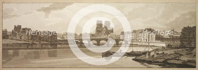 A Selection of Twenty of the Most Picturesque Views in Paris: View of Pont de la Tournelle..., 1802. Creator: Thomas Girtin (British, 1775-1802); Frederick Christian Lewis (British, 1779-1856).