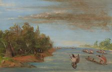 Sac and Fox Sailing in Canoes, 1837-1839. Creator: George Catlin.