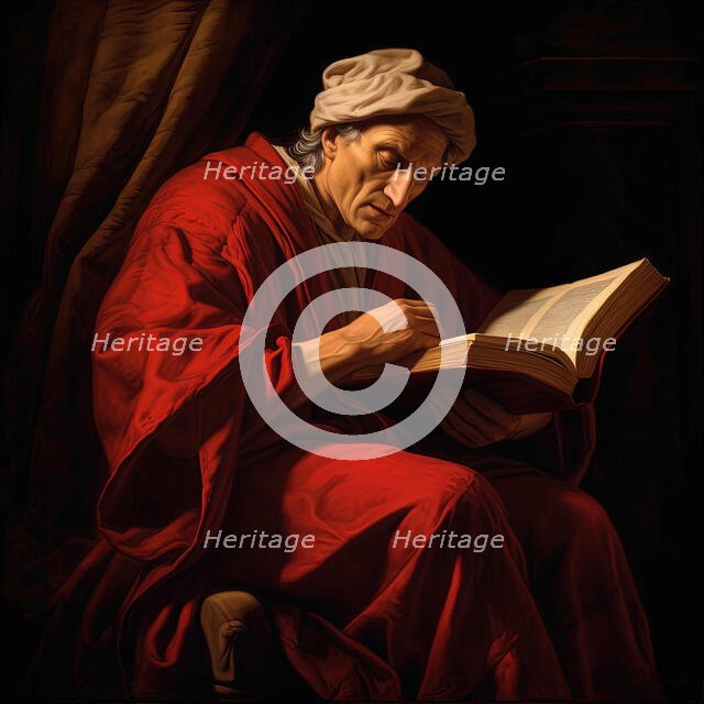AI IMAGE - Portrait of Dante Alighieri, late 13th-early 14th century, (2023).  Creator: Heritage Images.