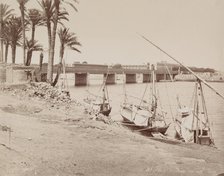 Kasr-en-Nil Bridge Looking East over the Nile, 19th century. Creator: Zangaki.