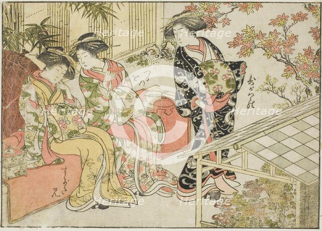 Courtesans of Tsuruya, from the book "Mirror of Beautiful Women of the Pleasure Quarters..., 1776. Creator: Shunsho.