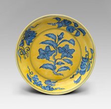 Dish with Floral and Fruit Sprays ("Gardenia Dish"), Ming dynasty, Hongzhi reign (1488-1505). Creator: Unknown.