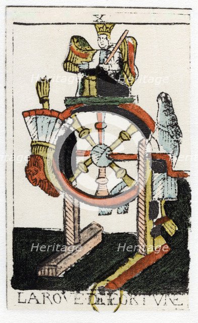Tarot card of The Wheel of Fortune, Noblet Tarot, 17th century. Creator: Unknown.