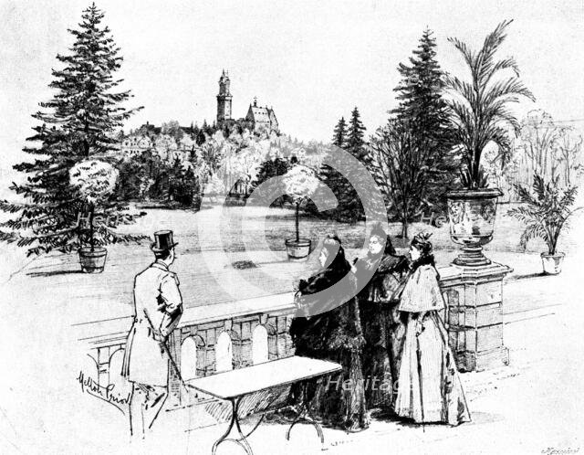 The Queen's Visit to...Friedrichshof: Her Majesty on the Castle terrace, 1895. Creator: George Meisenbach.