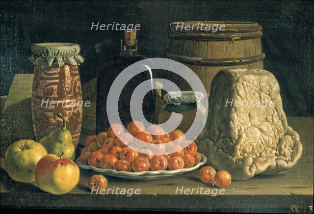 Still life with fruit and cheese', oil on canvas.