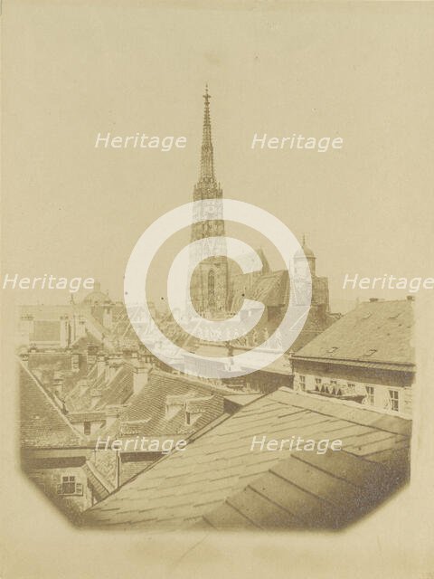 [View of the rooftops and cathedral of Vienna], ca. 1853. Creator: Alois Auer.