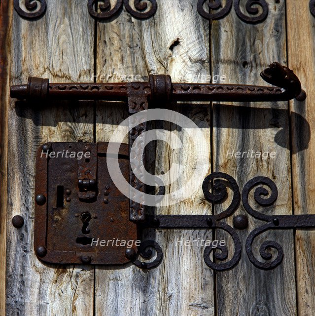 Bolt in forged iron, from the front door of the 13th century Romanesque church of Santa Cecilia d…