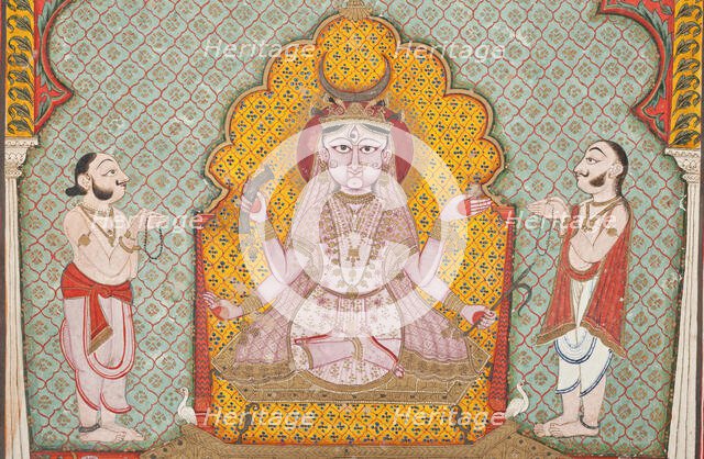 Durga Being Worshipped by Two Devotees (image 2 of 3), c1850. Creator: Unknown.