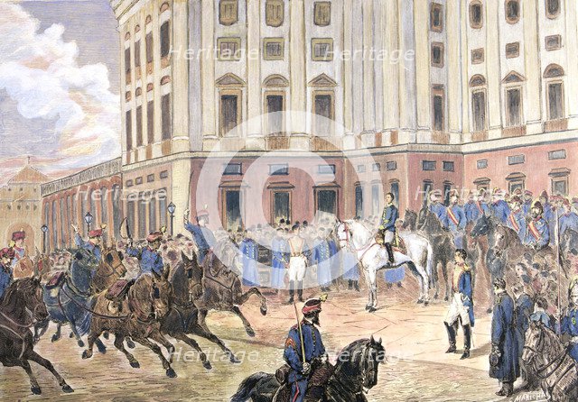 Witnessing the parade of troops in the Plaza de Oriente in Madrid', Alfonso XII, King of Spain (1…