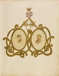 Collage of Lord and Lady Yarborough beneath Lady Yarborough's monogram, about 1864. Creator: Unknown.