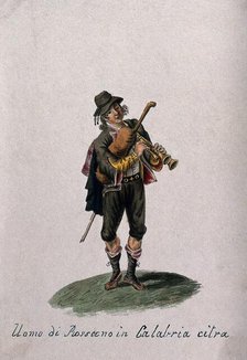 A man from Rossano in Calabria playing the bagpipes, 1800-1899. Creator: Unknown.