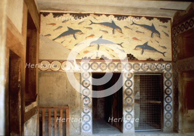 Palace of Knossos, detail of the fresco of the dolphins in the room known as the Queen's Megaron.