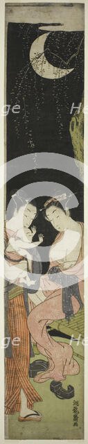 Young Couple with Infant Son on a Moonlit Night, c. 1770. Creator: Isoda Koryusai.