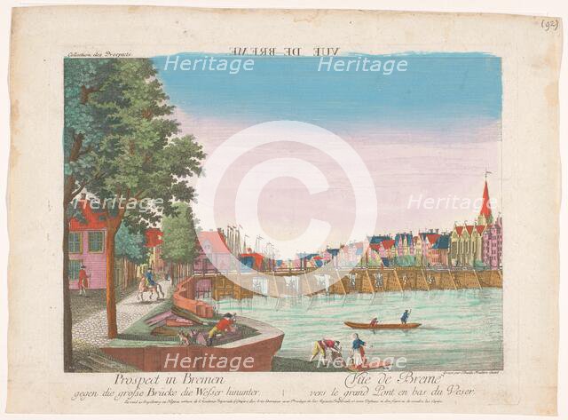 View of the Great Bridge over the River Weser in Bremen, 1755-1779. Creator: Johann Friedrich Leizelt.