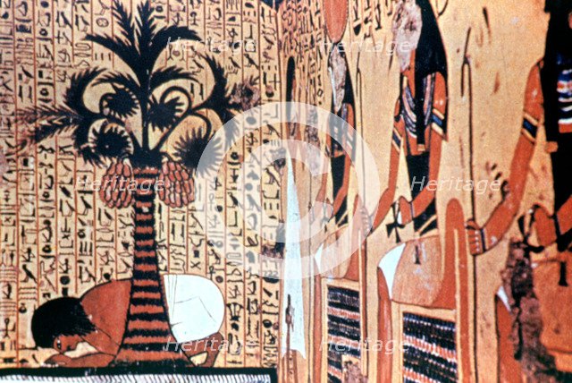 Drinking from the River, temple wall painting, Thebes, Egypt. Artist: Unknown