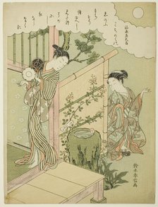 Poem by Kawara no Sadaijin, from an untitled series of One Hundred Poems by One..., c. 1767/68. Creator: Suzuki Harunobu.