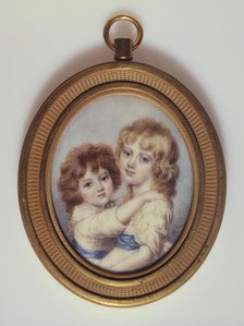 Portrait of two little girls, c1850. Creator: American School.