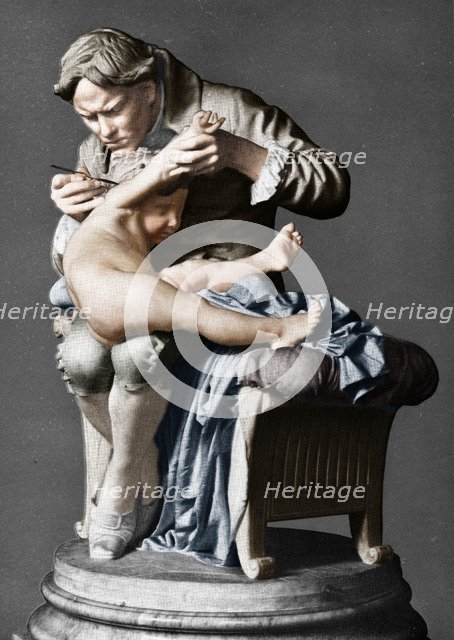 Edward Jenner, English physician, vaccinating his son, c1796 (c1900).  Artist: Giulio Monteverde.