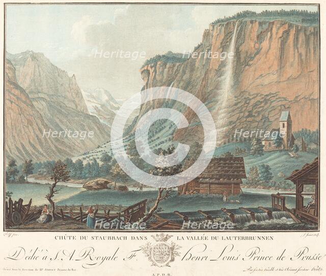 Chute de Staubbach, dans la Vallée de Lauterbrunnen (Falls at Staubbach..., probably 1776. Creator: Jean Francois Janinet.