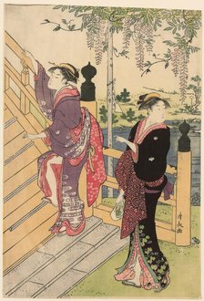 Admiring the wisteria at Kameido Shrine, c. 1786. Creator: Torii Kiyonaga.