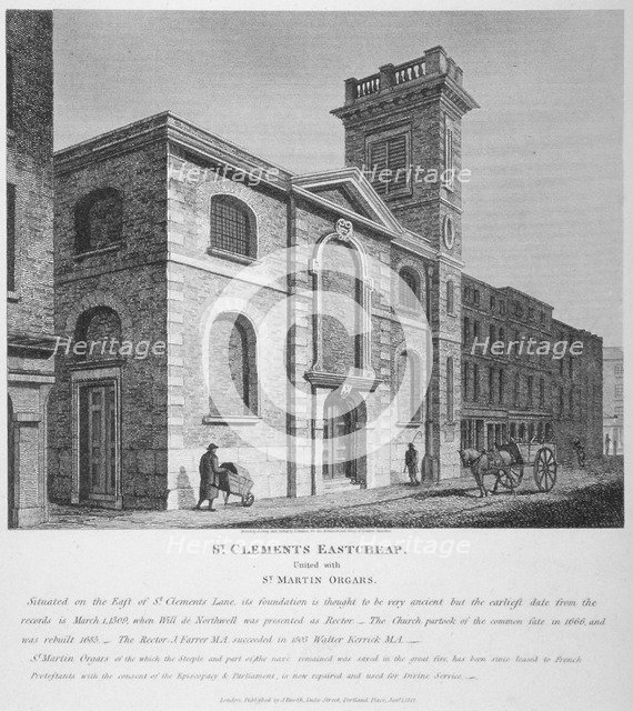 Church of St Clement, Eastcheap, City of London, 1812. Artist: Joseph Skelton