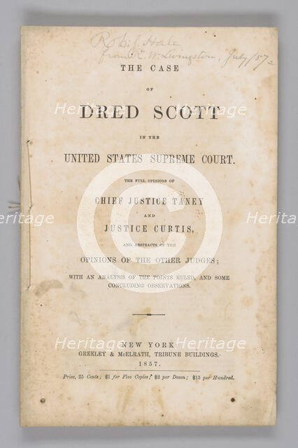 The Case of Dred Scott in the United States Supreme Court, 1857. Creator: Unknown.