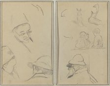 Three Studies of Men's Heads, One with Spectacles; Dogs, Children, and Two...[verso], 1884-1888. Creator: Paul Gauguin.