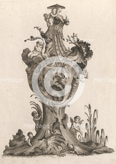 Design for a large Vase representing 'Water', Plate 5 from: 'Neu inventiert..., Printed ca. 1750-56. Creator: Jacob Gottlieb Thelot.