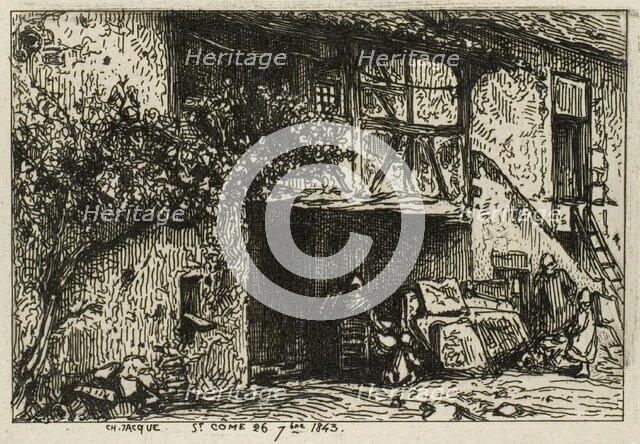 Stairs in Front of a House, 1843. Creator: Charles Emile Jacque.