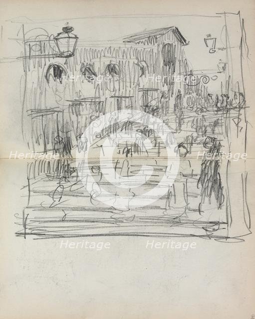 Italian Sketchbook: Bridge with Figures (page 93 & 94), 1898-1899. Creator: Maurice Prendergast (American, 1858-1924).