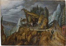 Fantastic rocky landscape with the Temptation of Saint Anthony , 1600. Creator: Anonymous.