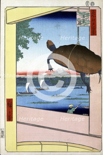 Mannen Bridge and the Fukagawa District (One Hundred Famous Views of Edo), 1856-1858.  Creator: Hiroshige, Utagawa (1797-1858).