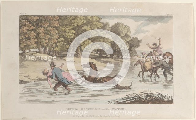 Sophia Rescued from the Water, from "The Vicar of Wakefield", May 1, 1817., May 1, 1817. Creator: Thomas Rowlandson.