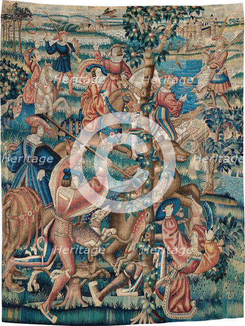 Tapestry (Bear Hunt and Falconry from a Hunts Series), Belgium, c. 1525. Creator: Unknown.